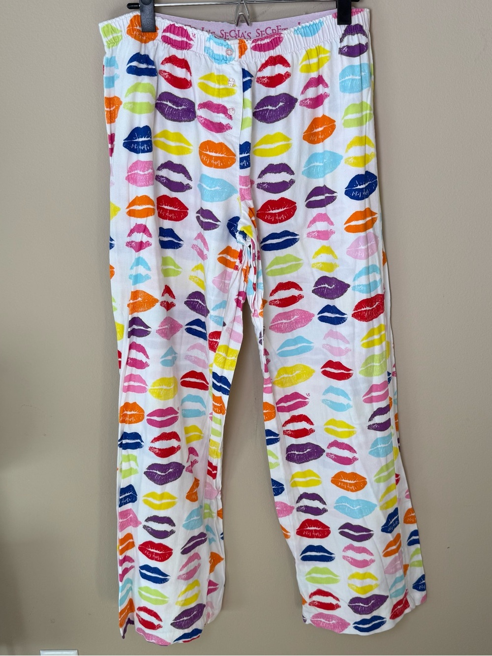 Vintage Y2K Victorias Secret Flannel Pajama Pants Womens Large White Lips AOP